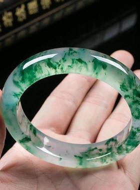 胜辉小店经典冰透飘花手镯女款百搭翡翠色玉镯高档精美时尚镯子女