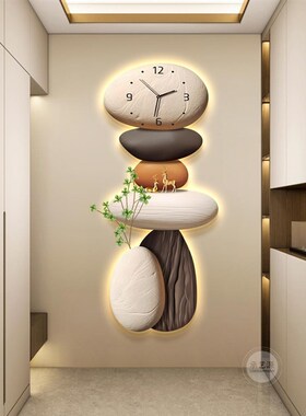 石来运转入户玄关装饰画带钟表发光灯画走廊尽头电视墙好寓意挂画
