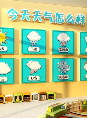 幼儿园墙面装饰天气预报气象站环创主题贴画托管班走廊大厅形布置