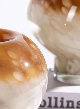 中古琉璃渐变圆形蘑菇高脚花瓶摆件客厅桌面鲜花花器样板间装饰