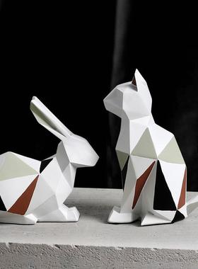 北欧风格现代简约几何动物摆件猫兔子创意客厅电视柜桌面软装饰品