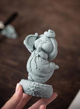 青CSZW-BJA石创意中式唐仕女吹拉唱乐器茶宠弹砂摆件家居厅鱼缸造