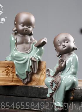 高档工创新中式意禅意小和尚摆件陶瓷家居装饰品客办公室茶道厅艺