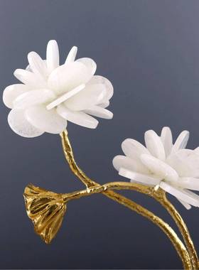 轻奢白色天然水晶花大理石底摆件客厅书房桌面家居装饰品工艺品