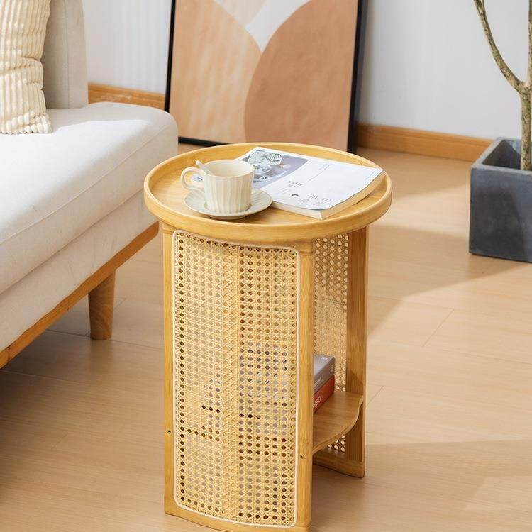 边几客厅沙发小茶几床头边柜创意圆形茶桌阳台小桌子日式藤编角几,淘宝优惠券,粉丝福利购,淘宝优惠卷