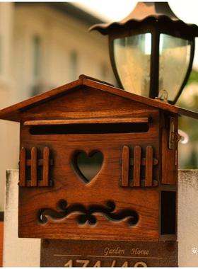 泰国木制信箱别墅挂墙信报箱复古创意家用装饰箱邮报箱意见建议箱