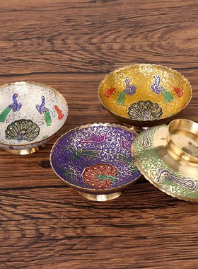 尼泊尔供果盘七彩孔雀碗铜合金糖果盘零食碗工艺品创意现代客厅碗