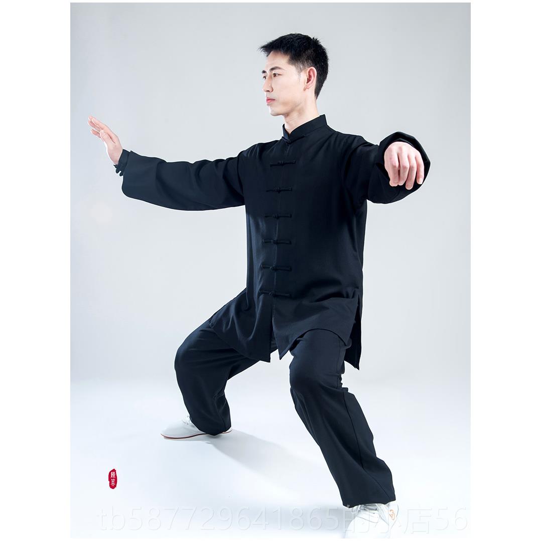 正品陈英太极服男冬秋季棉麻国风武术表演练功服加厚太极中拳服女 - 图2