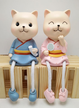 卡通人物情侣吊脚娃娃小摆件现代田园家居创意客厅隔板生日装饰品