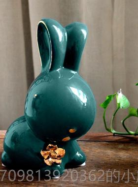 高档景镇陶瓷金兔兔描摆件萌萌哒爱风送礼可礼物北欧风生肖德兔