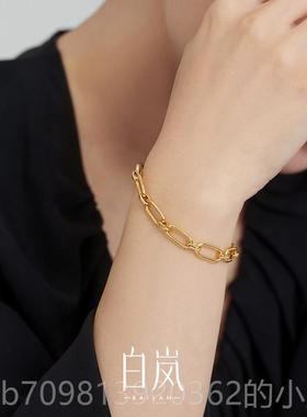 高档岚白小方手錬女百搭气手串小众设计感轻奢扣925银手饰SL13质1