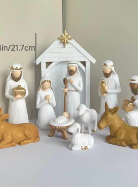 新款圣诞节马槽场景树脂摆件国外潮流精品工艺品温馨家庭装饰品