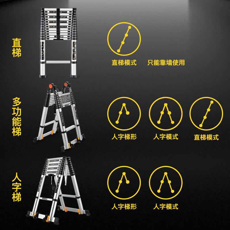 铝合金伸缩梯加厚直梯单面梯折叠一字梯升降工程楼梯便携家用梯子,淘宝优惠券,粉丝福利购,淘宝优惠卷