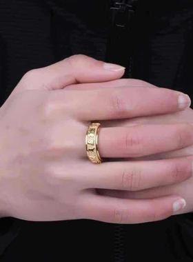 叶叶每日严选六字真言戒指可旋转复古貔貅指环男女款钛钢情侣对戒