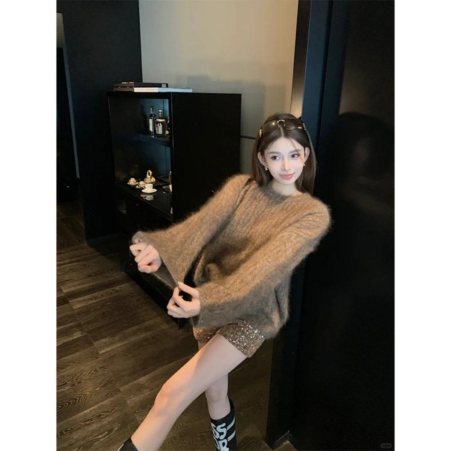 巨好看2026穿搭一整套慵懒风软糯圆领套头毛衣高腰显瘦亮片短裤子,淘宝优惠券,粉丝福利购,淘宝优惠卷