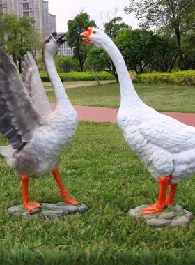 玻璃钢仿真动物花园庭院大白鹅雕塑落地摆件水池饭店商场造景装饰