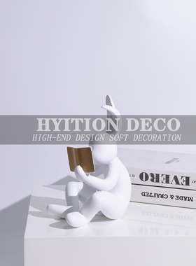 现代创意看书兔子可爱摆件公仔饰品样板间客厅儿童房卡通雕塑软装