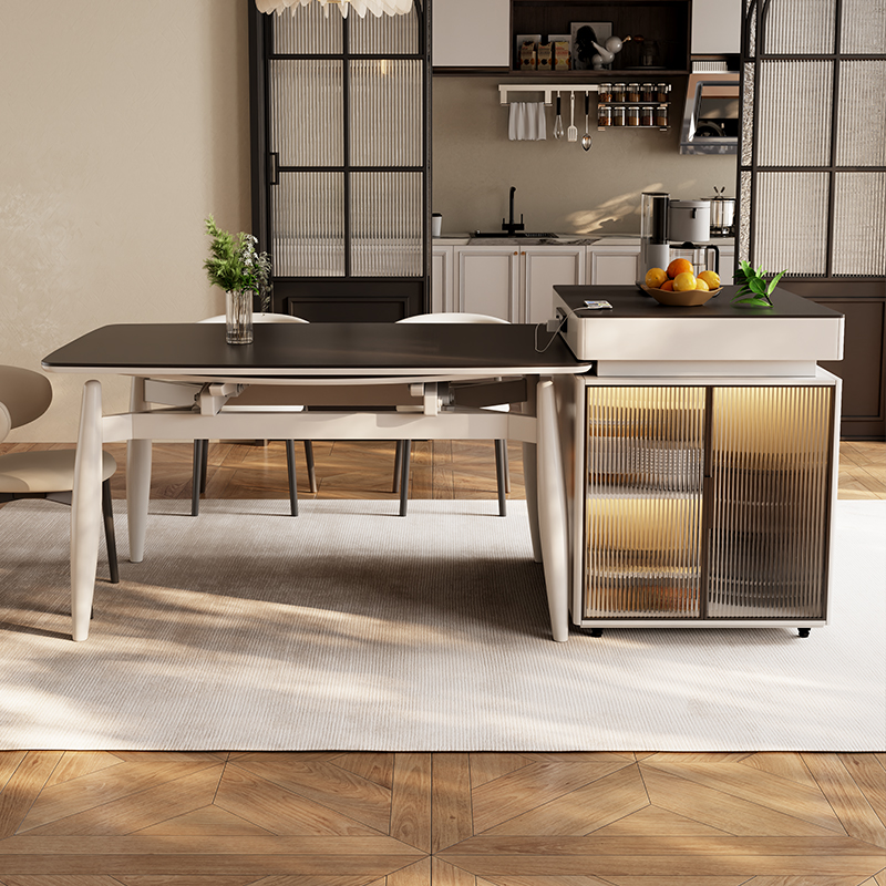 岩板岛台餐桌一体家用可伸缩小户型导台加餐桌可变圆桌餐厅单岛台 - 图3