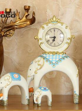 直销创意款小象装饰座钟摆设客厅卧室时钟树脂工艺品摆件