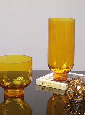 代简约欧式轻奢现宽摆口灰色焦糖色玻璃花器花瓶件样LUV房售板楼