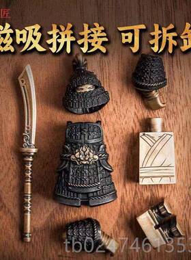 正品新背嵬军创铜人仔摆件黄手把件国风款桌面装饰品岳家军文纪念