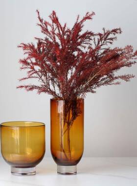 角欧式现代简厚重焦糖色拐玻璃花器15035HP花瓶装摆件样板房售楼