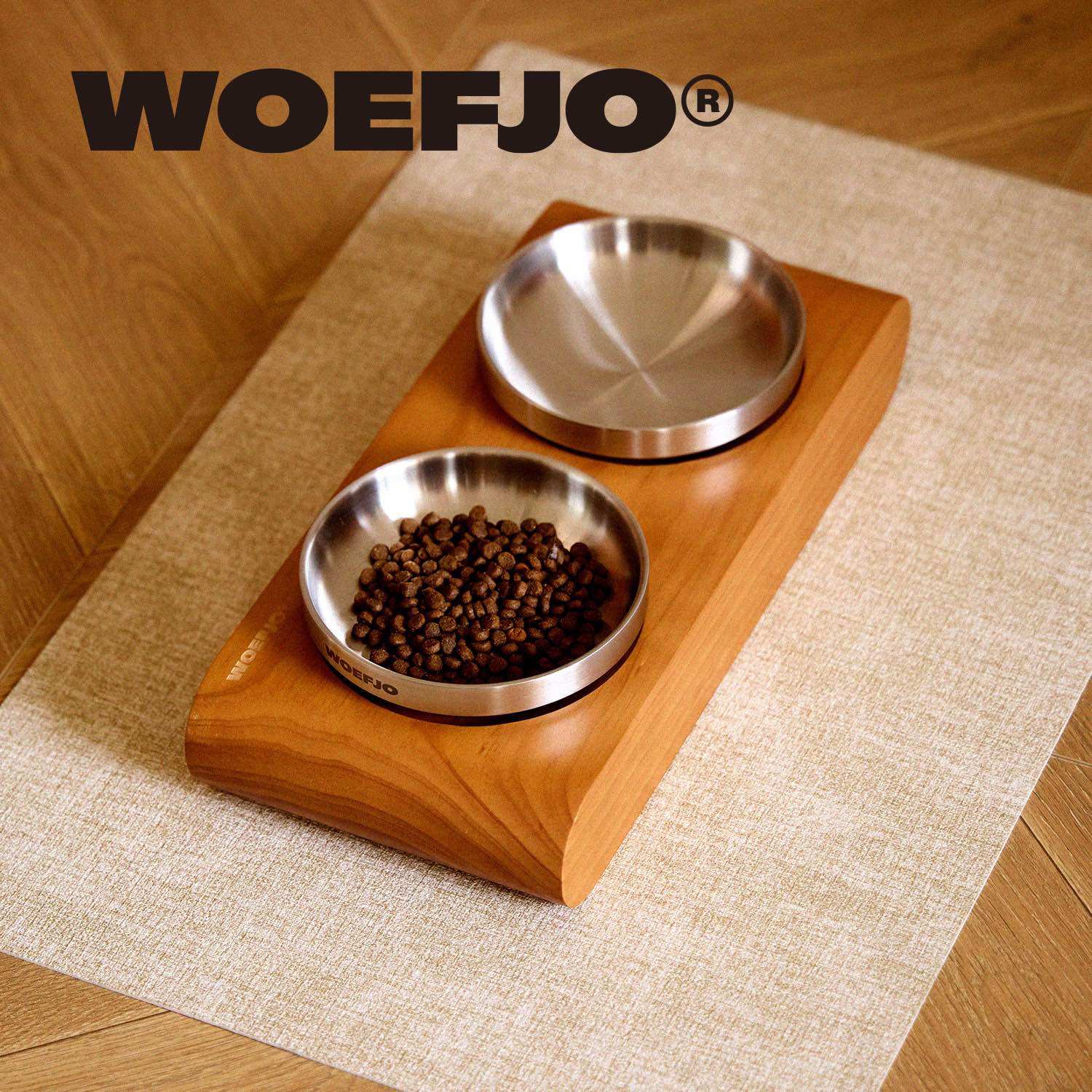 WOEFJO实木宠物双碗餐桌护颈猫碗狗碗陶瓷碗不锈钢碗防打翻猫狗碗,淘宝优惠券,粉丝福利购,淘宝优惠卷