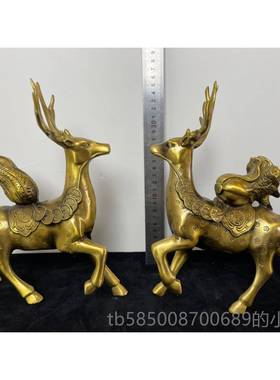 新款纯艺铜梅花鹿厅司摆件一对铜鹿福禄一路生财发财工品家居客公