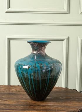 新中式厚重玻璃花瓶落地式大花瓶花艺摆件客厅插花摆饰琉璃瓶