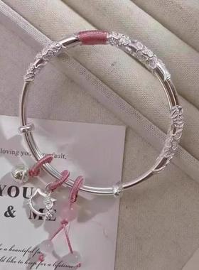 【足银手镯】520情人节礼物繁花KT猫手镯999纯银hellokitty送女友