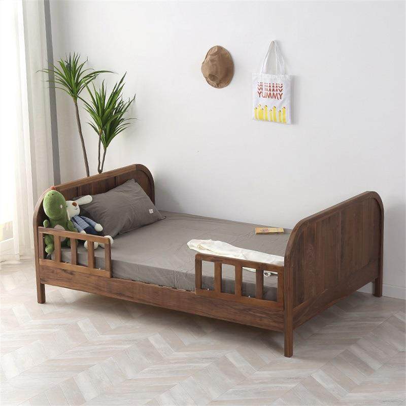如图全木儿童床樱桃木黑胡木卧实室1.2户米1桃.5带护栏小型单人床,淘宝优惠券,粉丝福利购,淘宝优惠卷