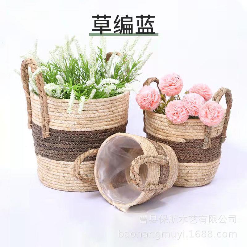 Straw flower pots and rattan flower baskets, straw woven blue and green radish decorative green flower baskets, home furnishings baskets