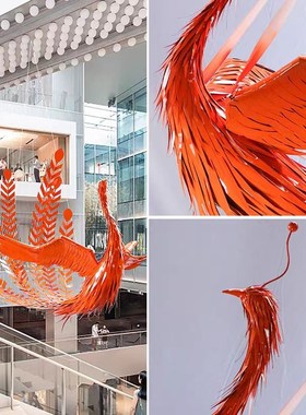 定制抽像不锈钢铁艺凤凰雕塑酒店商场会所大厅空中吊饰艺术摆件