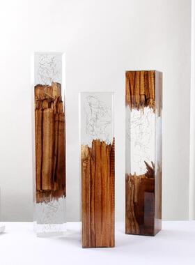 晶发光长方体实木WT-FXJM-桩树脂灯纪家居木玄关创意工艺品念品水