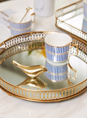 金属托盘圆形方形轻奢欧式客厅实用茶几装饰品美式样板房家居摆件