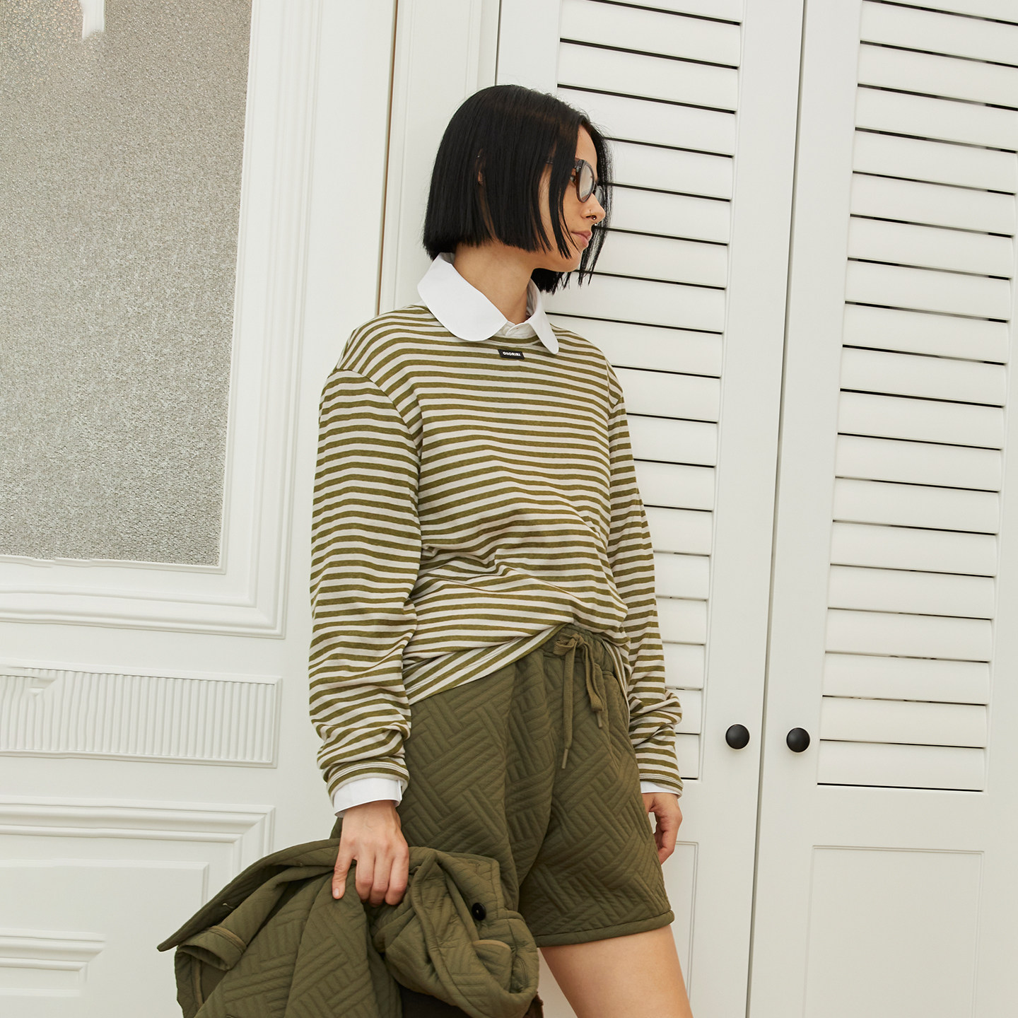 【3折限时福利款】OIIORIRI 休闲太空压格自然腰直筒短裤子女,淘宝优惠券,粉丝福利购,淘宝优惠卷