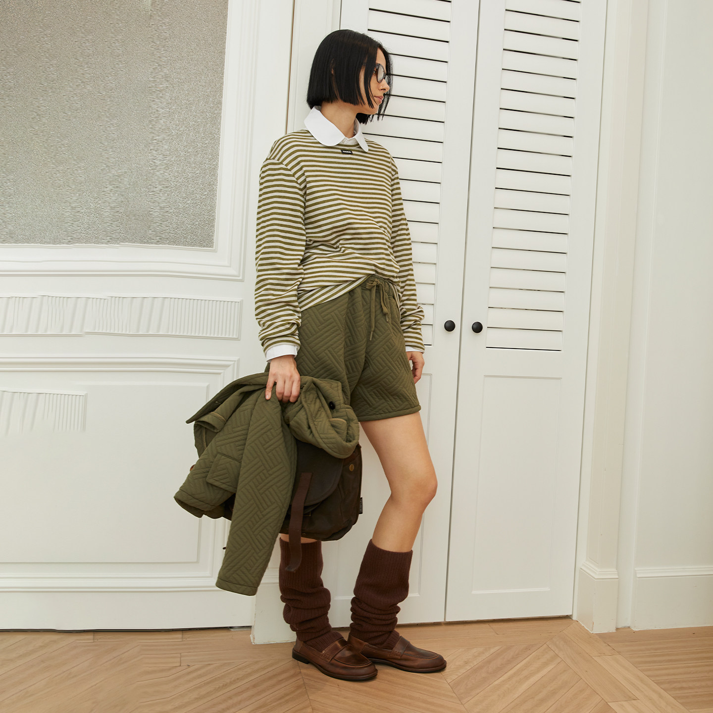 【3折限时福利款】OIIORIRI 休闲太空压格自然腰直筒短裤子女,淘宝优惠券,粉丝福利购,淘宝优惠卷