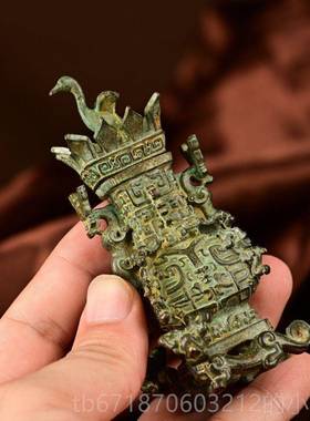 正品仿古春秋战厅汉莲方壶古朴典雅办公室装饰品摆件老货鹤古客玩