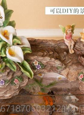 正品式小型流水鱼缸客厅电视柜旁招财件北家欧欧喷泉景摆观创意居