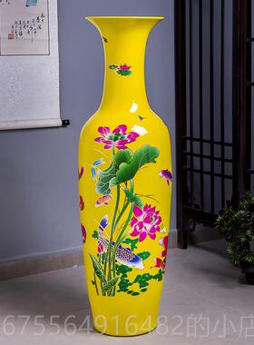 正品804景德镇陶落地大花瓶中国红描金牡丹花开瓷贵酒店客厅富大