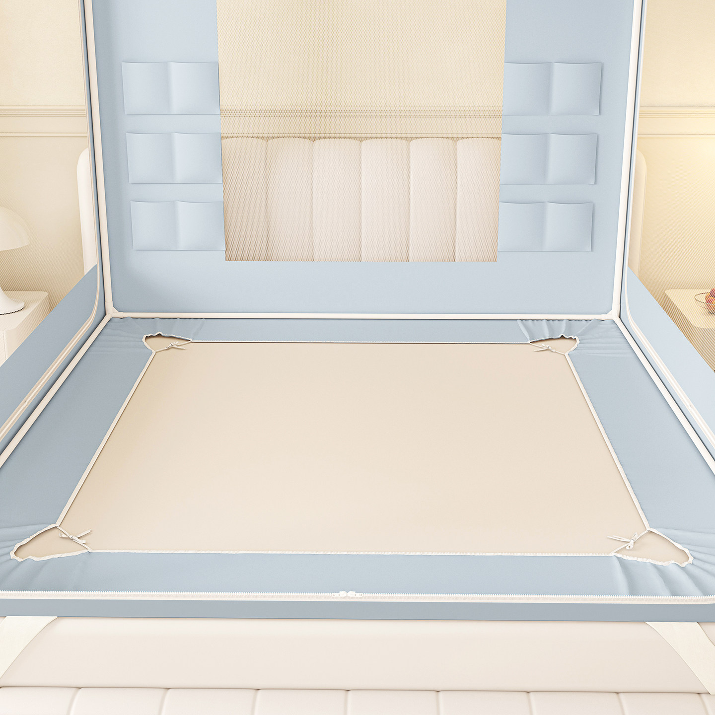 2025新款冬季保暖纯色夹棉遮光帘坐床蚊帐A类全底防摔防风1.8纹帐,淘宝优惠券,粉丝福利购,淘宝优惠卷