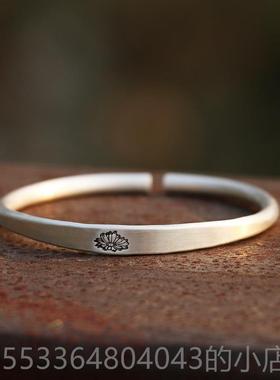 高档999纯银磨砂古中代扁平雏菊精间致固体自学然文覆古手镯