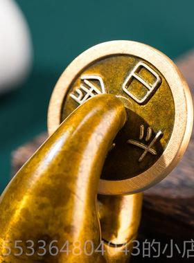 高档仁铜 超有钳挂件蟹钳有钱招财客厅桌面摆件螃手把件盘朱玩炳