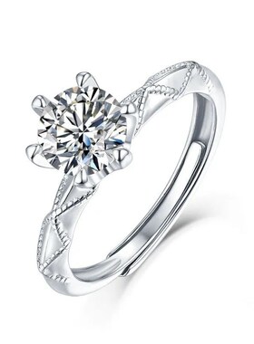 莫桑石钻戒一克拉情侣戒指女纯银对戒款求婚结婚订婚刻字生日礼物