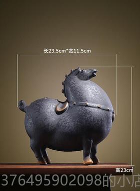 新款意陶瓷复古唐厅马摆件红马黑马客式酒店会所桌面玄关软装创饰