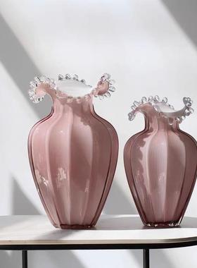 水浪花玻琉璃瓶条纹波浪瑰百合手MFT工璃滴花瓶插花器摆玫件