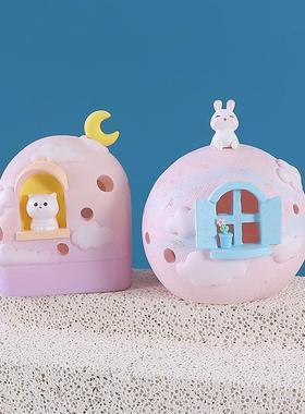 新款守护晴空小夜灯摆件卡通兔子小屋可爱星星灯儿童节礼品