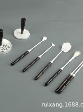 R7033黑檀木柄黄铜砂银色纂香工具/仿金色/仿古色七件套//香勺香