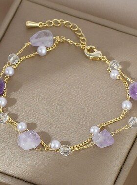 2023年新款气质水晶手链女小众设计感糖果色珍珠手饰少女甜美手镯