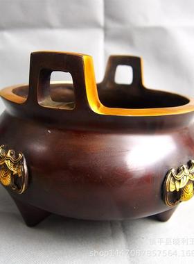 铜香炉摆件大号熏香檀香线香紫铜大明宣德铜器金属工艺品